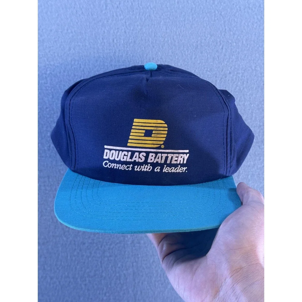 Douglas Battery Hat Cap Snap Back Mens One Size‎ Blue Teal Twill Advertising